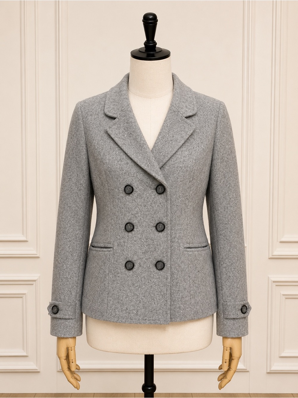 Allegra K Double-Breasted Light Gray Pea Coat